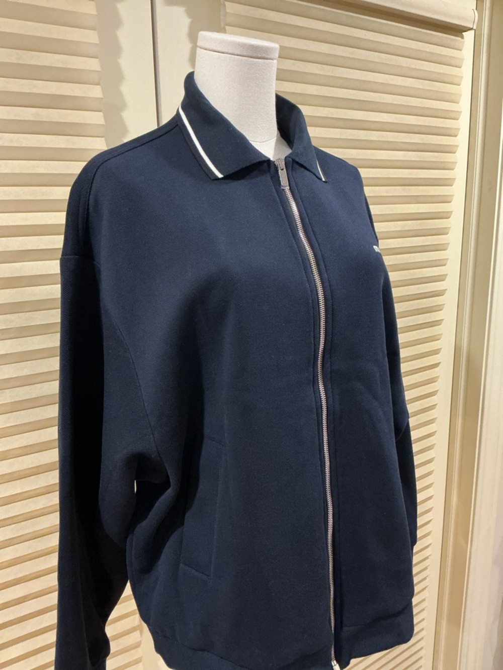 NWOT Miu Miu Logo Cotton Blouson Jacket in Navy, Size 36 = S - Picture 4 of 7